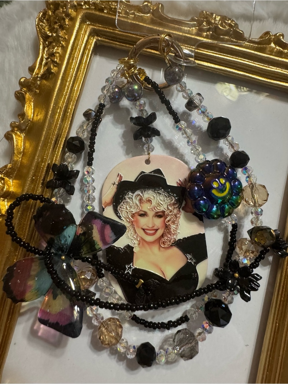 Dolly Parton Inspired Black and Multi Beaded Phone Charm
